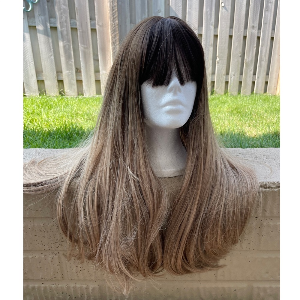 Ash brown wig root dark ash blonde straight thick matte 20” NWT quality wig